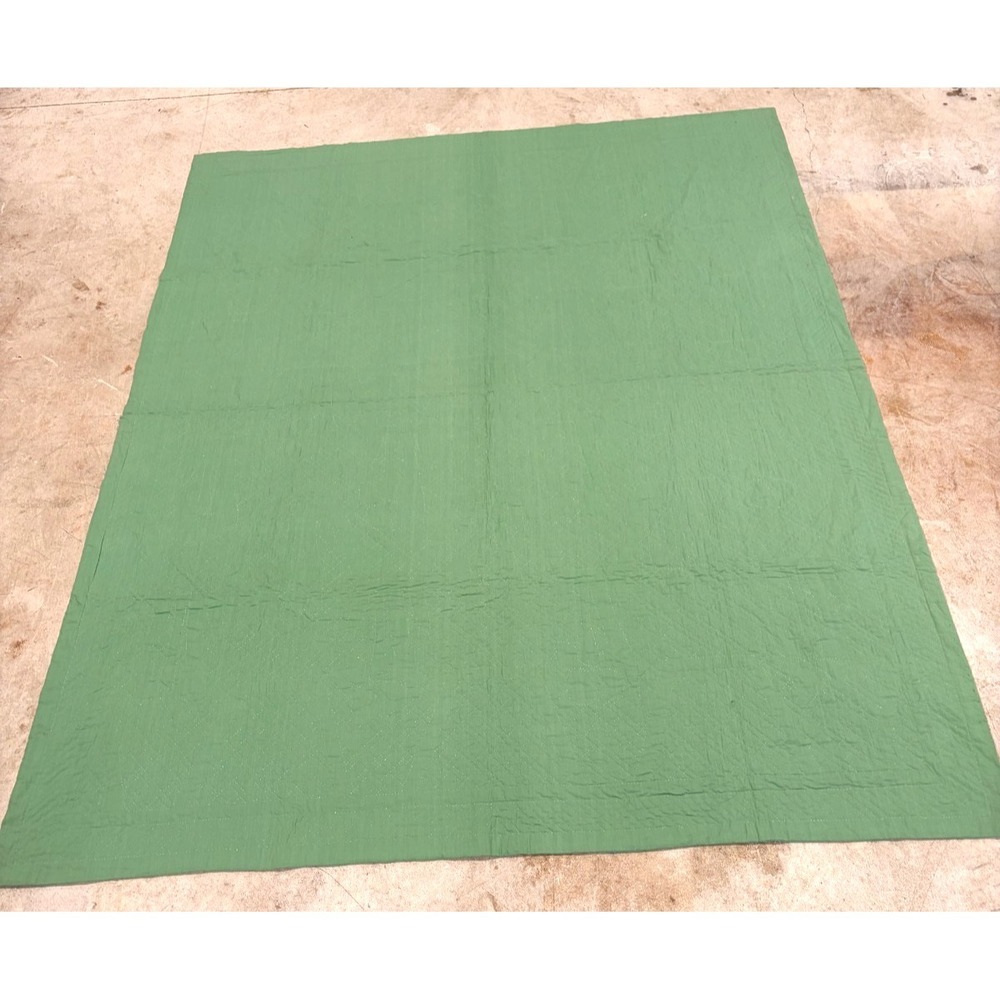 Vintage Handmade Iris Applique Quilt Green Floral Cotton Throw Blanket 72x91 - Picture 3 of 3